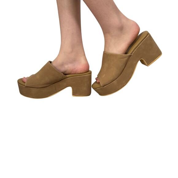 Anthropologie Matisse Women's Tan Brown Terry Platform Heels Size 8M - Picture 1 of 15